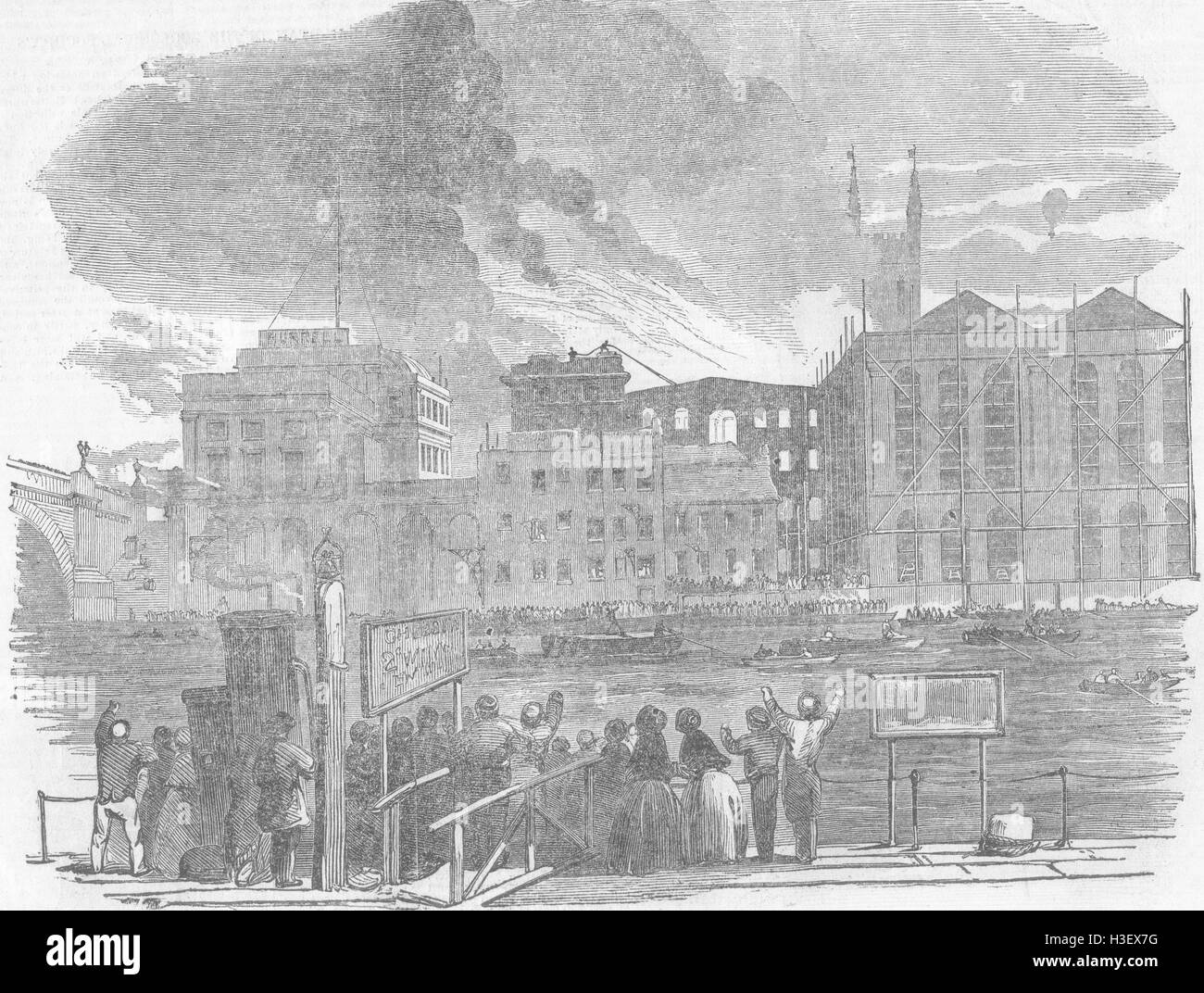 LONDON fire at HiberniaWharfSouthwark 1851. Illustrated London News