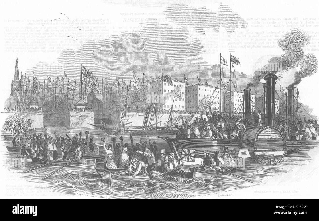 SHIPS Arrival of the Royal Yacht 1846. Illustrated London News Stock Photo