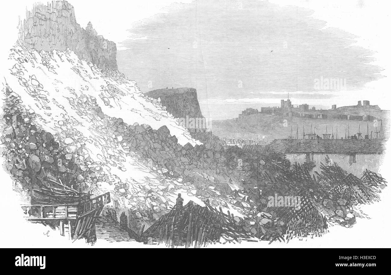 KENT Immense fall of cliff, at Dover 1853. Illustrated London News Stock Photo