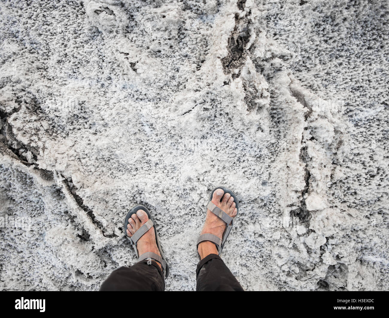 Salt at Badwater Basin in Death Valley National Park Stock Photo