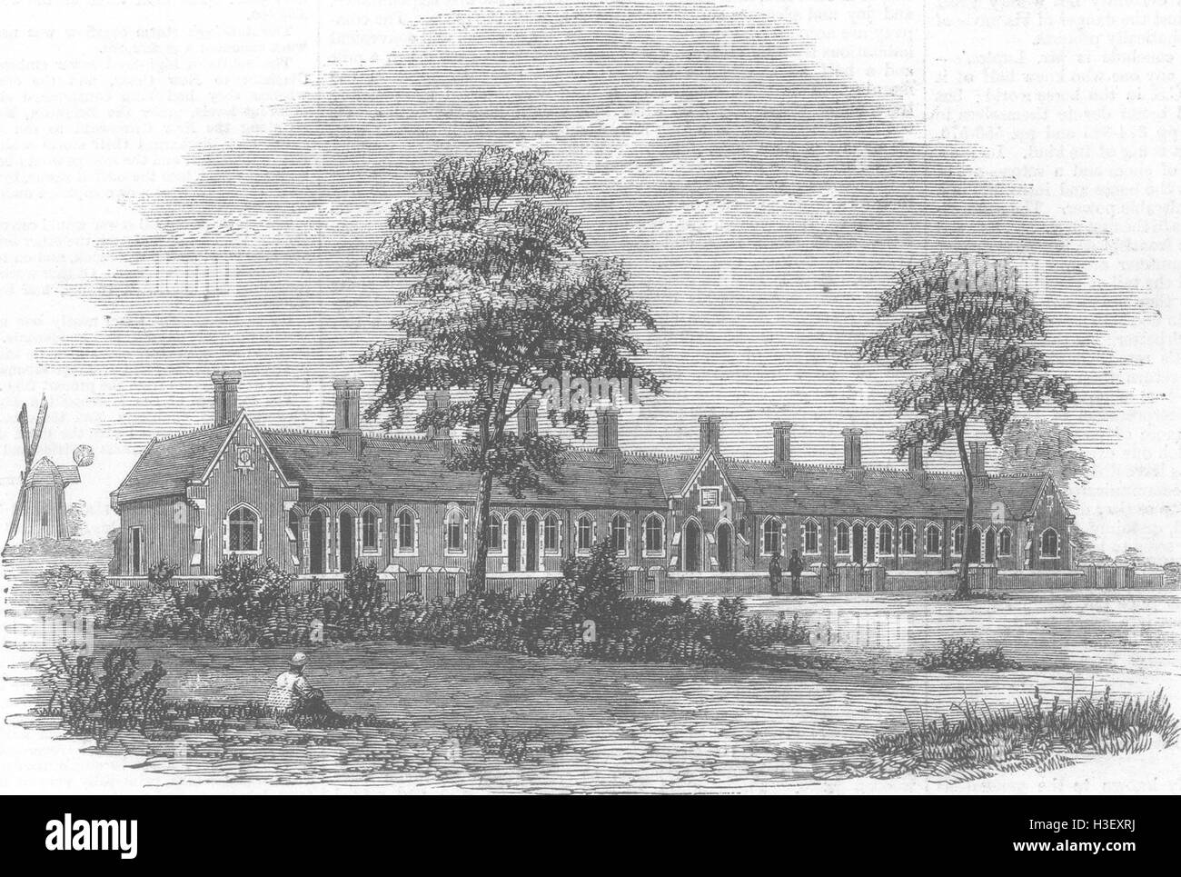 NORFOLK Almshouses at old Buckenham, Attleborough 1861. Illustrated