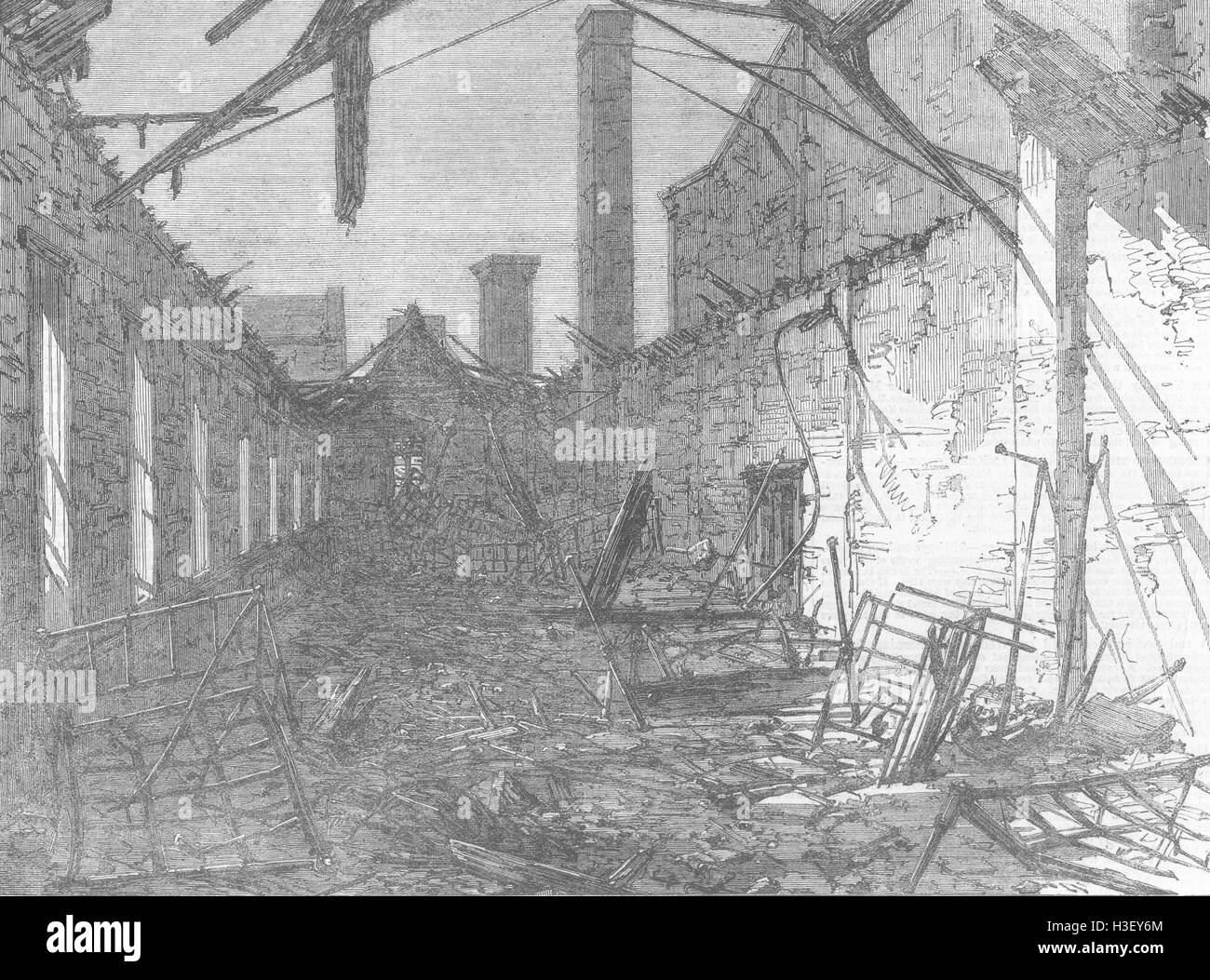 LANCS Liverpool Workhouse, Brownlow Hill, burnt down 1862. Illustrated London News Stock Photo