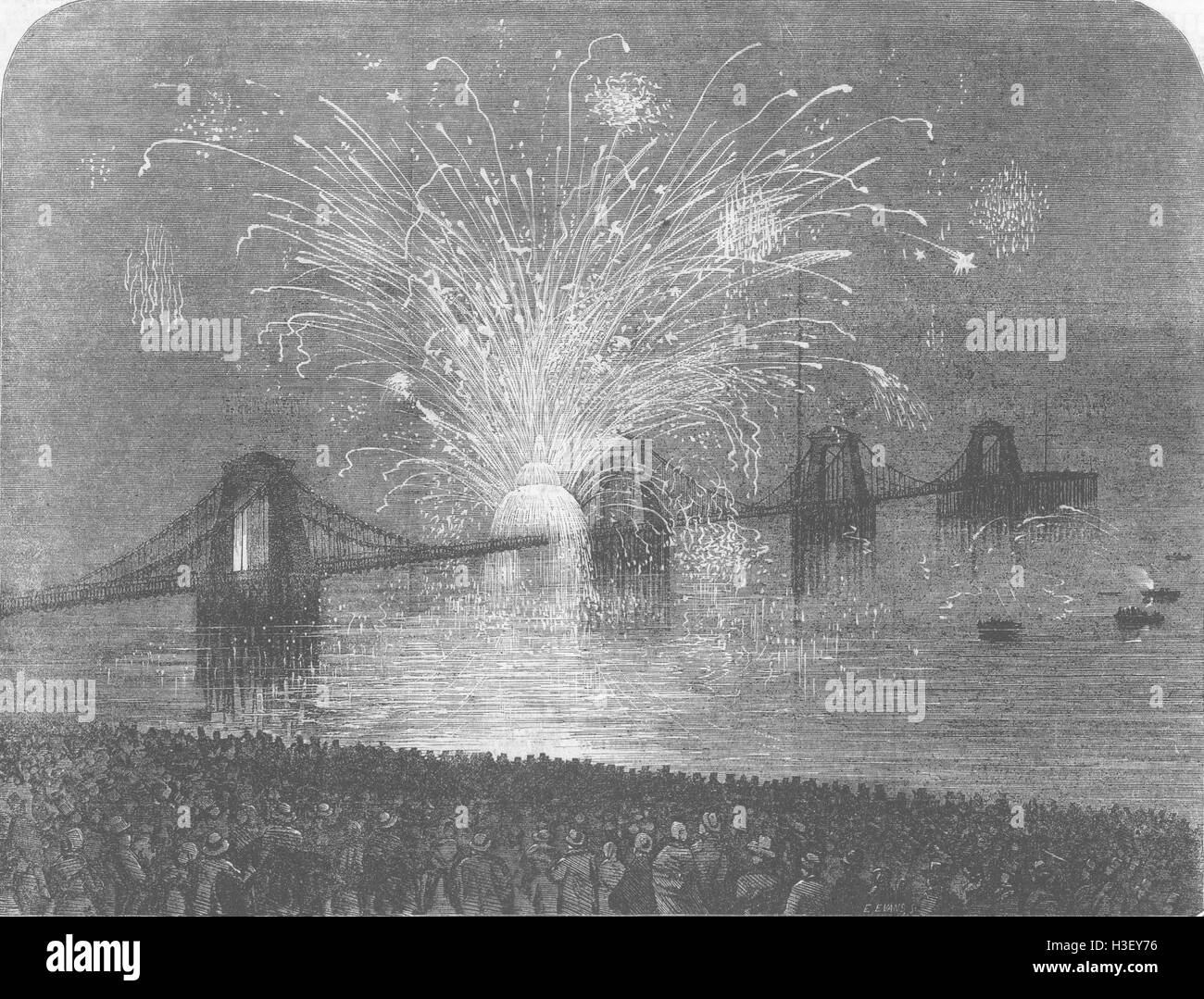 SUSSEX Fireworks on the Chain Pier, Brighton 1856. Illustrated London News Stock Photo