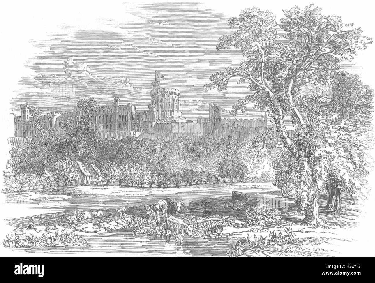 BERKS Windsor Castle-The North West view 1847. Illustrated London News Stock Photo