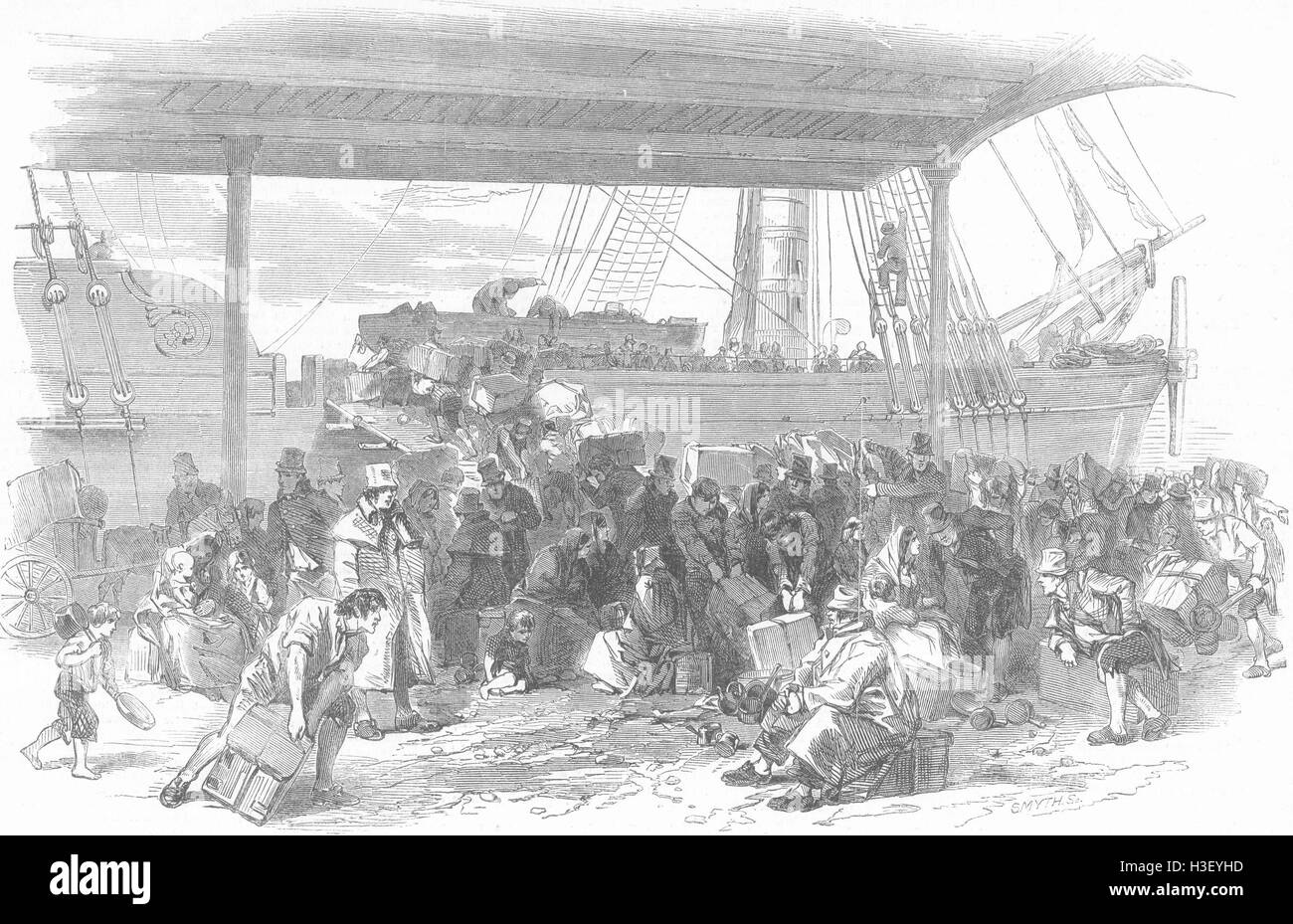 LANCS The Embarkation, Waterloo Docks Liverpool 1850. Illustrated London News Stock Photo
