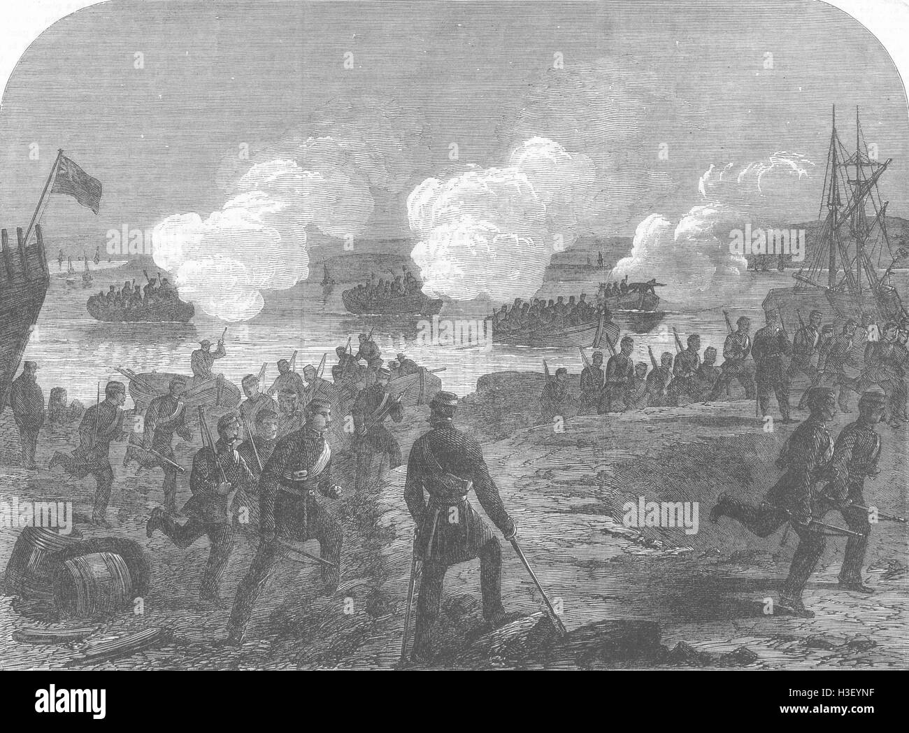 KENT Night artillery exercise, Ore Creek, Faversham 1864. Illustrated London News Stock Photo