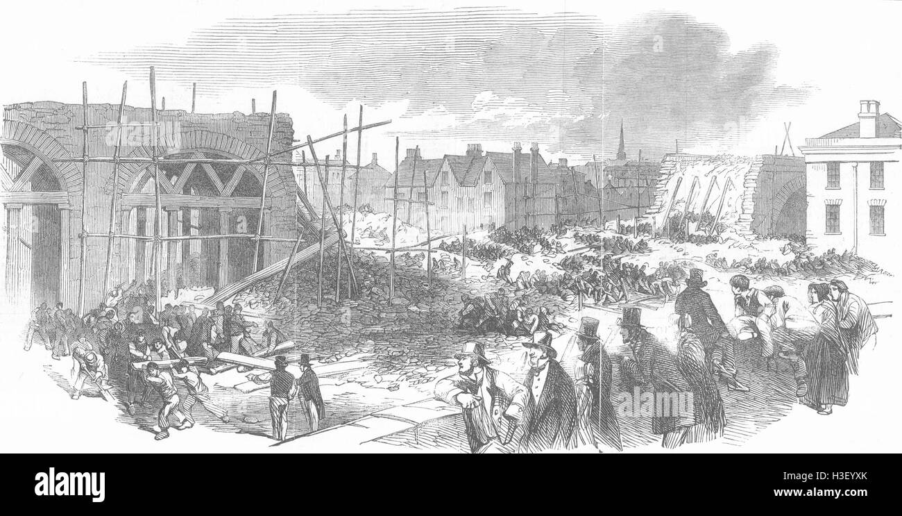 LONDON Fallen railway arches, at Camden Town 1849. Illustrated London