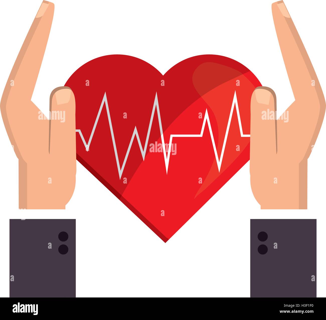 heart cardiogram and sheltering hands icon Stock Vector Image & Art - Alamy