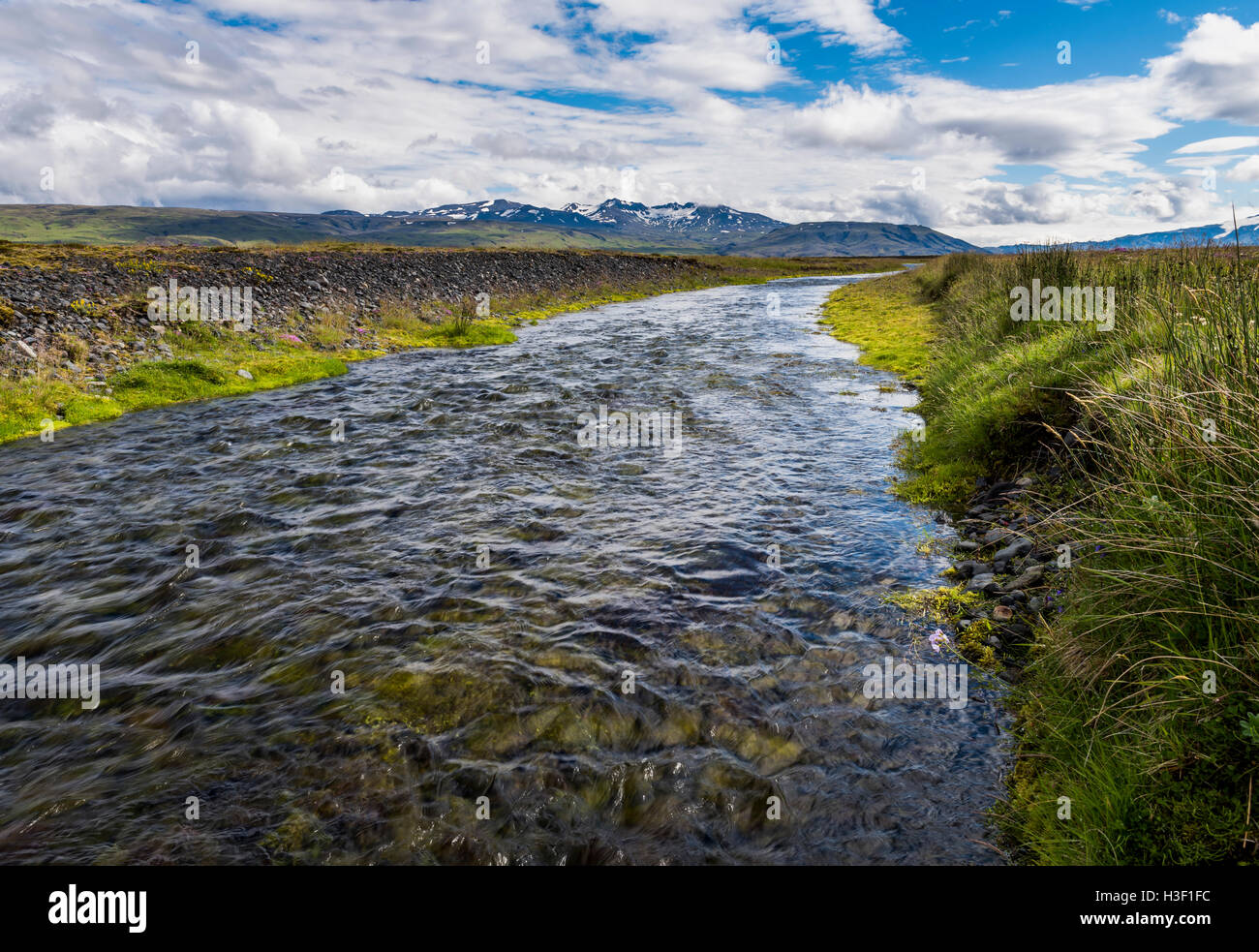River markarfljot on Iceland with clouds in the sky and mountains in ...