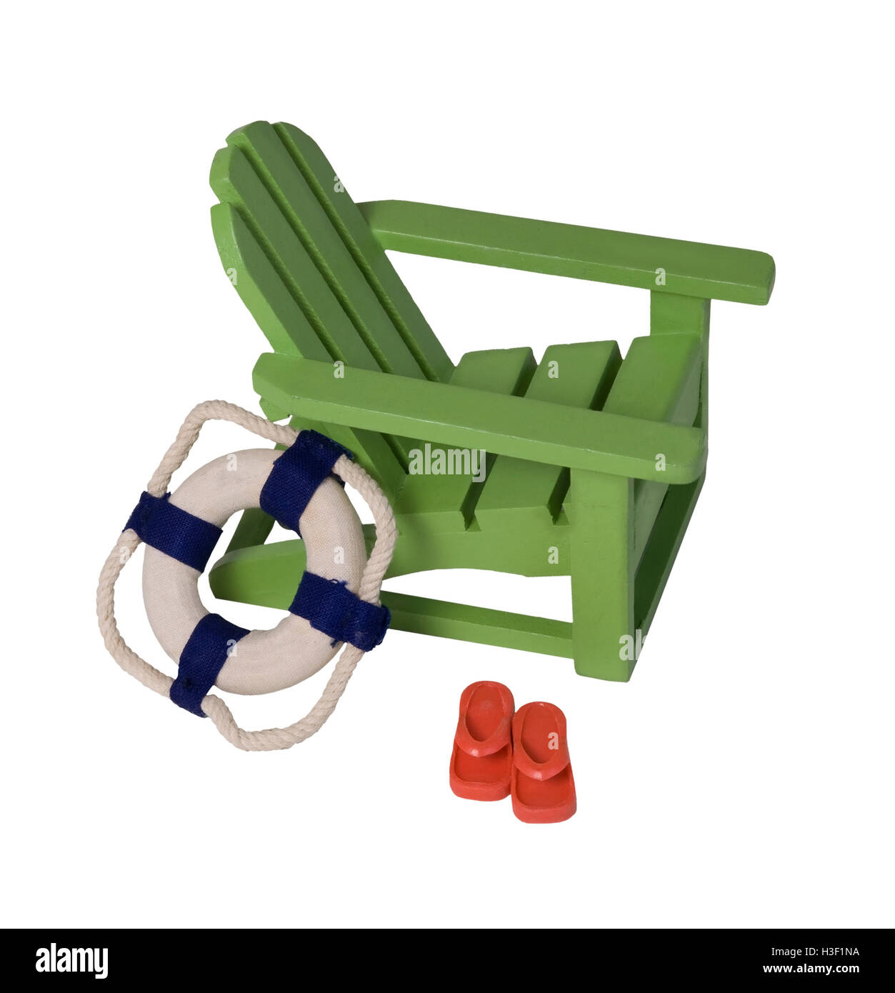 Beach Chair With Life Preserver And Sandals For Relaxing While On
