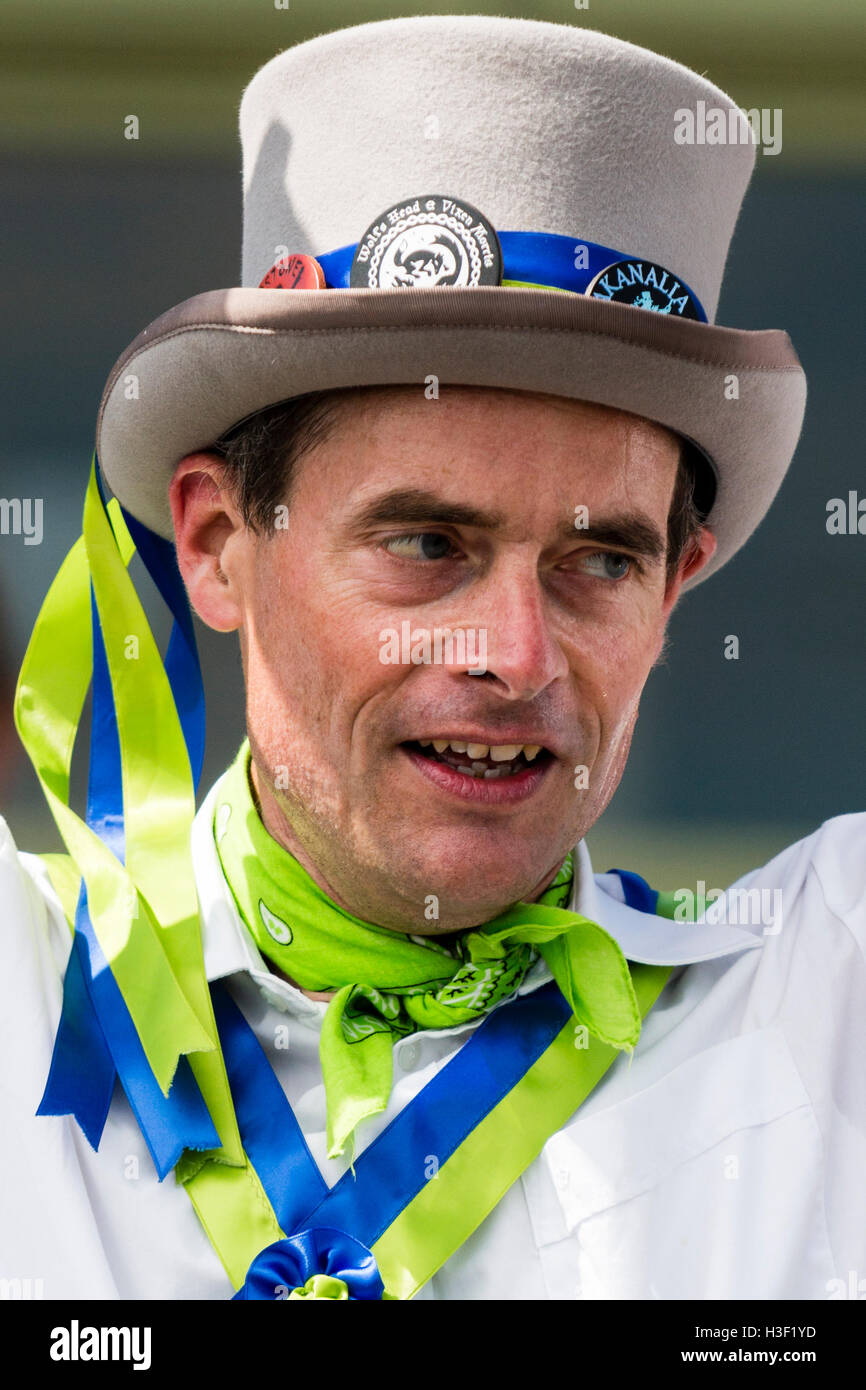 Broadstairs Folk Week festival. G&G Morris Dancer in top hat performing