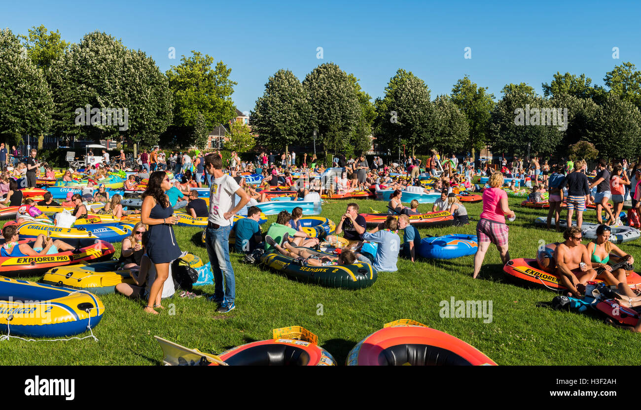 Utrecht, The Netherlands - August 6, 2016: Zodiac (Rubber Boat) Mission in Utrecht, world record, The Netherlands Stock Photo