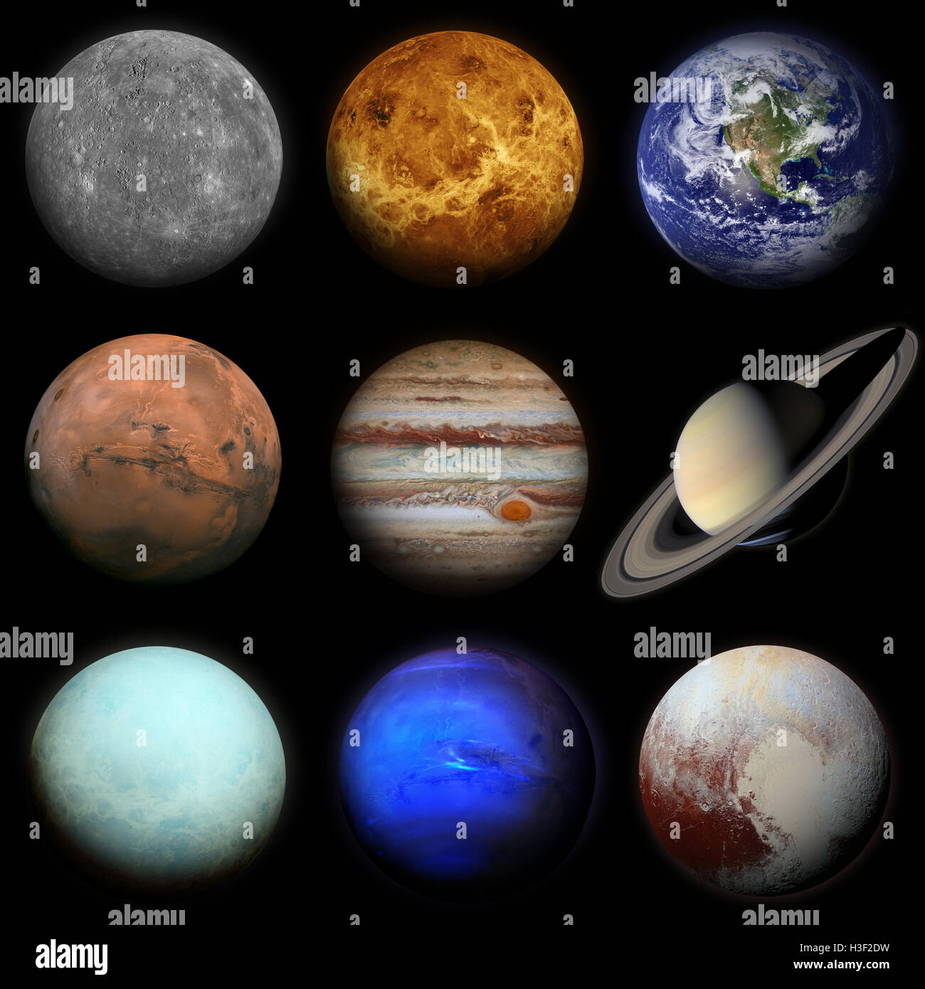 Solar system. Planets on black background. Sun, Mercury, Venus, Earth ...