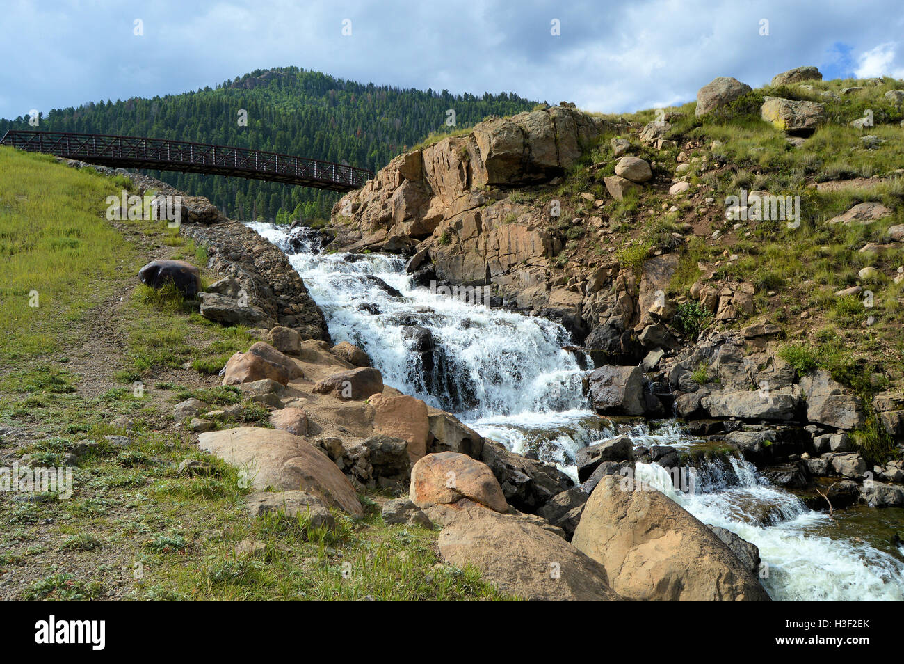 Waterfall at Big Meadow lake, South Fork, Colorado Stock Photo Alamy