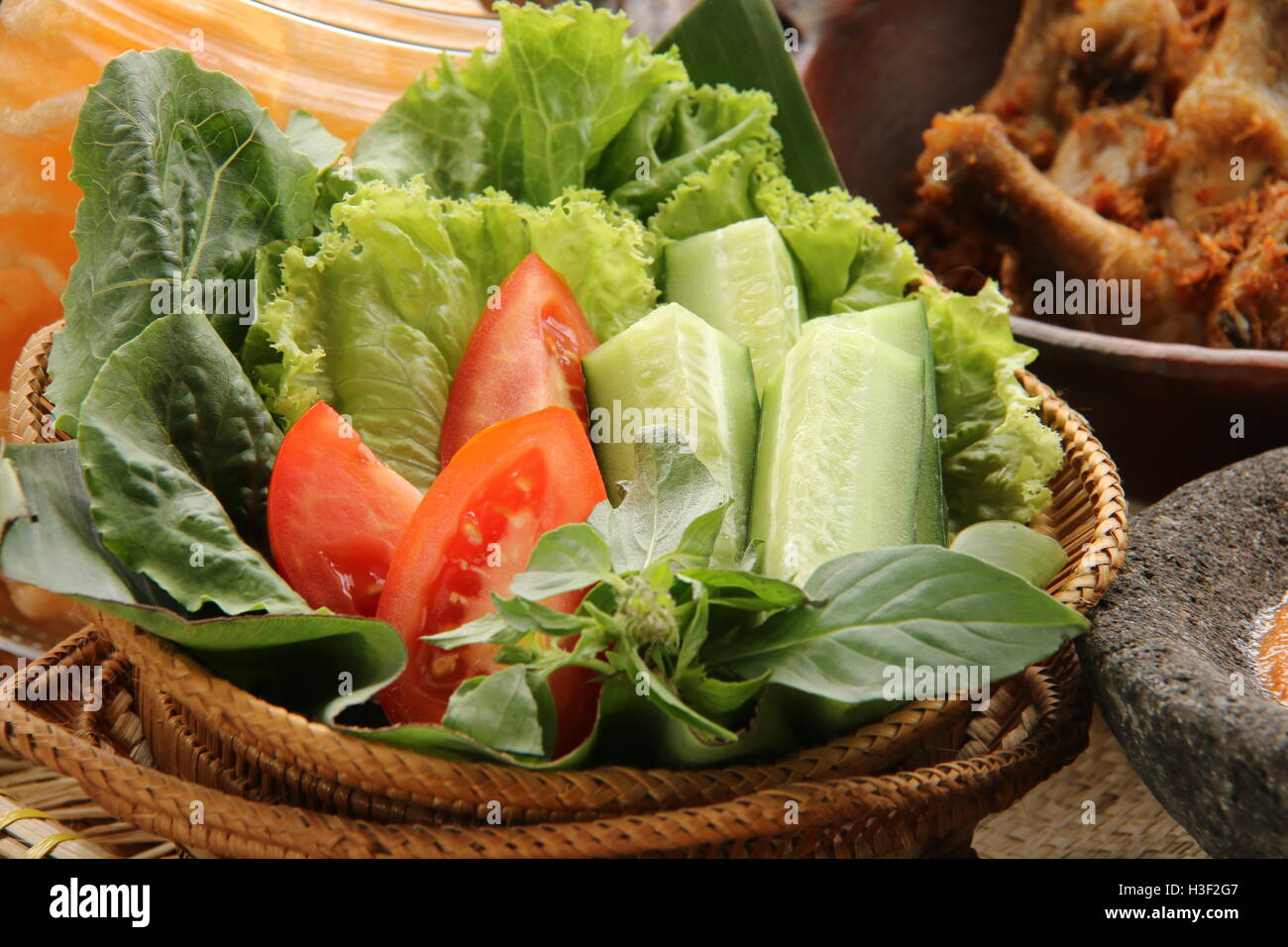 Fresh raw vegetables, a traditional of many Indonesian