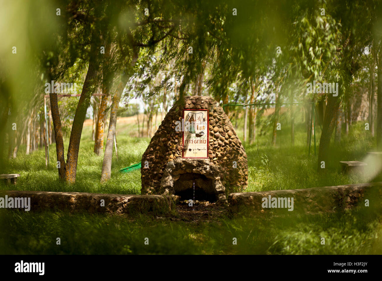 Water tap in wayside stop along the Camino de Santiago, route Frances