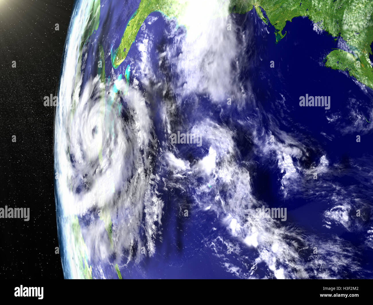 Space view of huge hurricane in Caribbean heading towards Florida in America. 3D illustration. Elements of this image furnished  Stock Photo