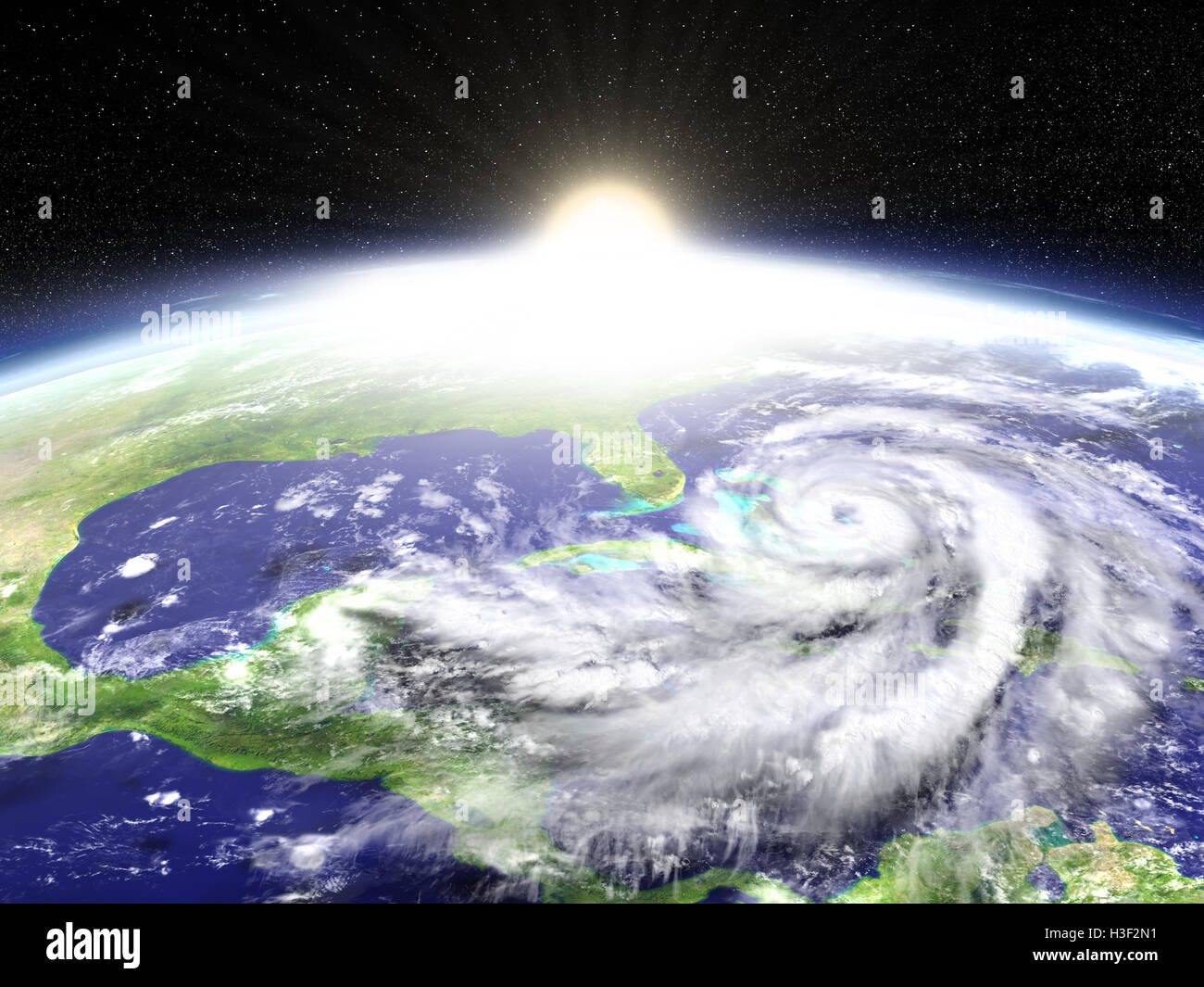 Sun rising above Earth as disastrous hurricane Matthew approaches ...