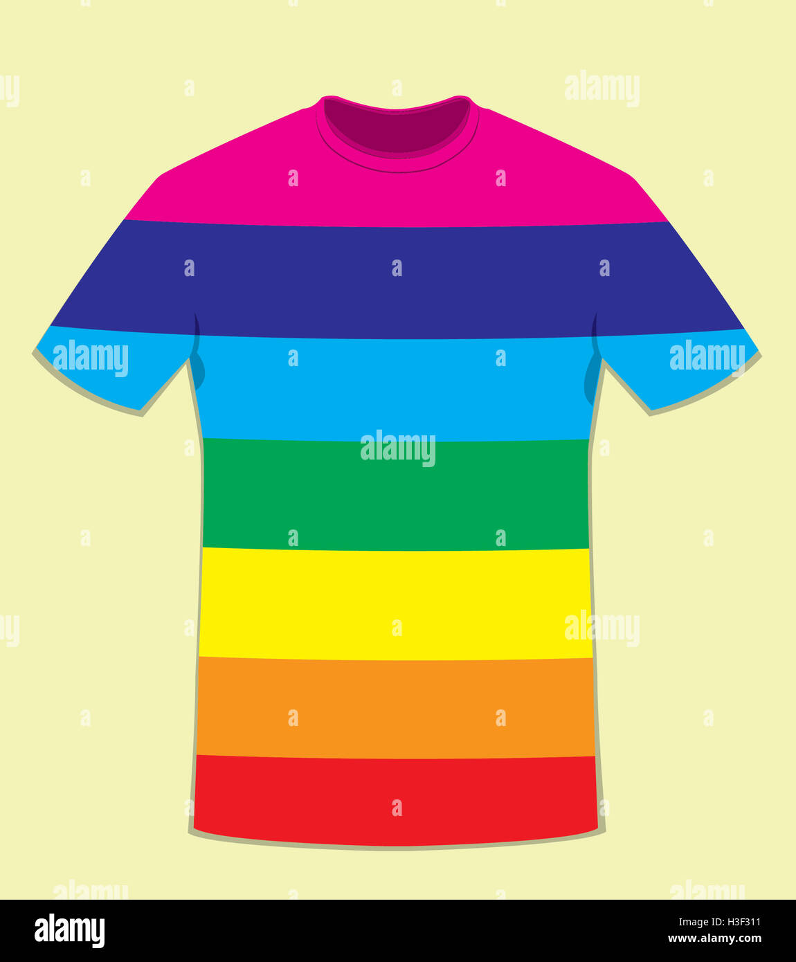 a vector cartoon representing a coloured t-shirt template - peace flag colors concept Stock Photo