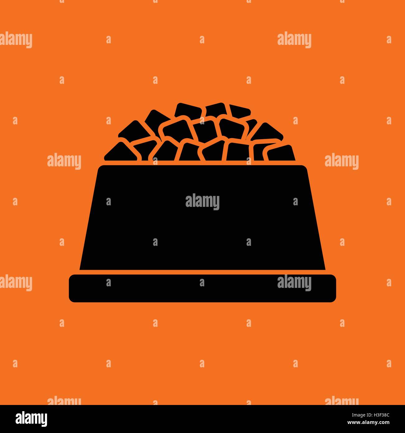 Dog food bowl icon. Orange background with black. Vector illustration