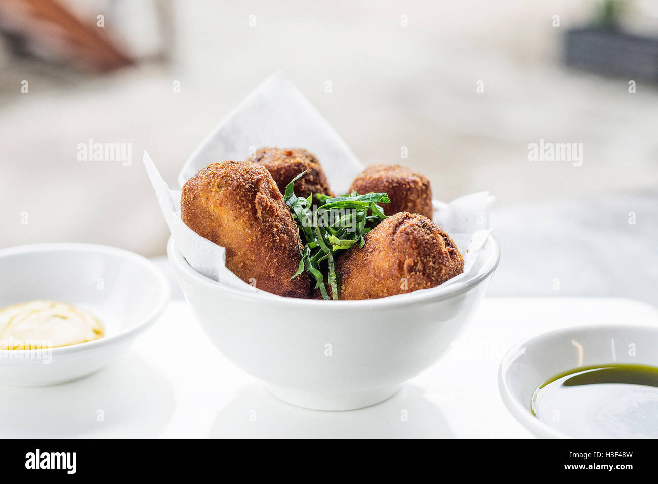 spanish portuguese traditional beef pork fried croquette croquetes snack tapas food Stock Photo