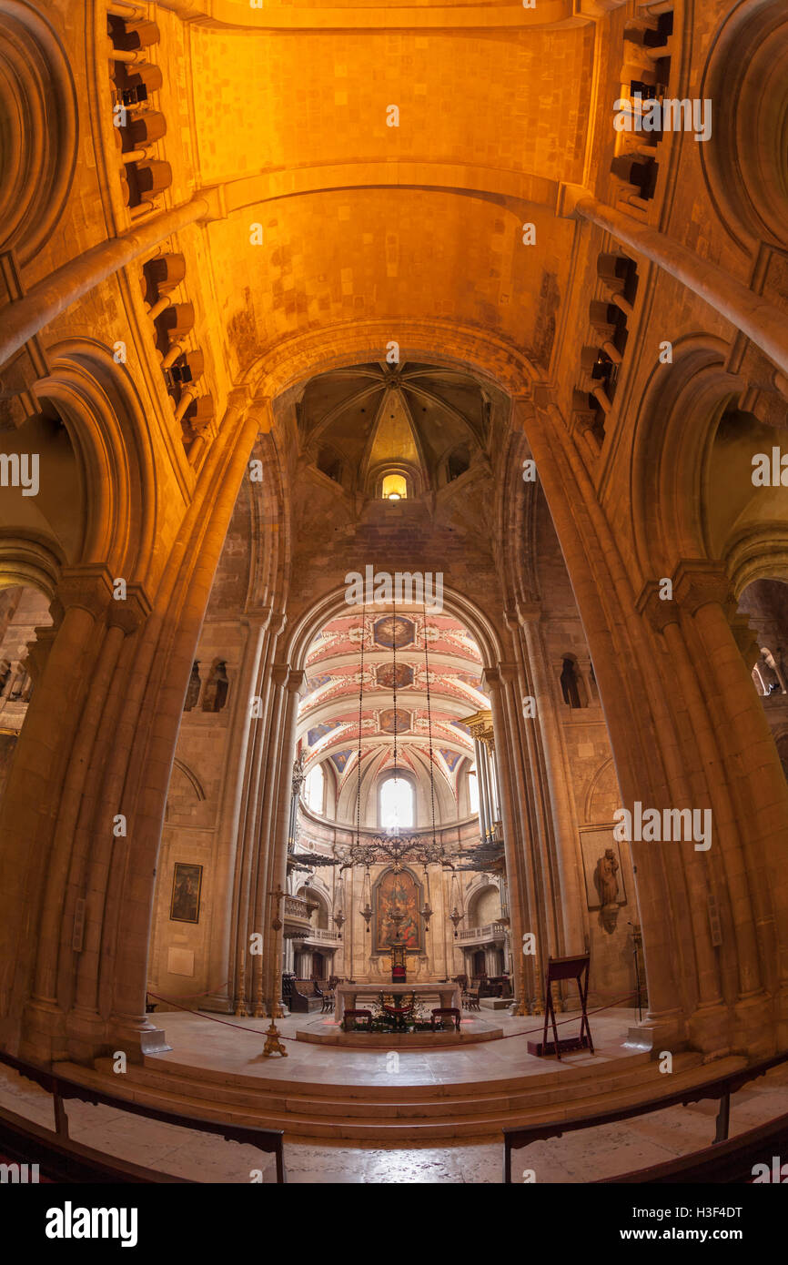 Interior fish eye view of Sé de Lisboa Cathedral or Patriarchal Cathedral of St. Mary Major, Lisbon, Portugal Stock Photo