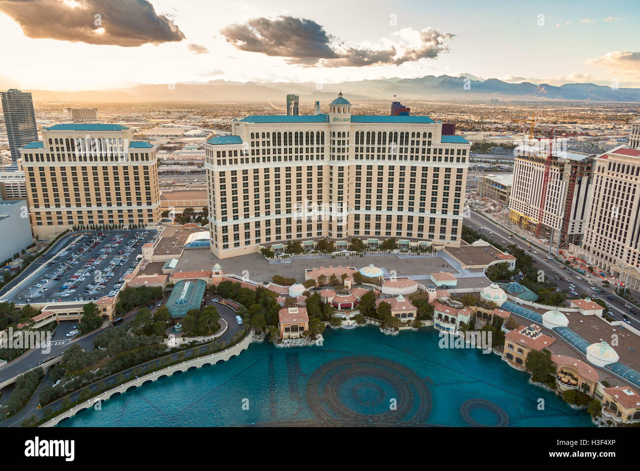 LAS VEGAS, USA - Feb 13, 2009 Bellagio Hotel Casino reflection in the water at sunset, Las Vegas, Stock Photo