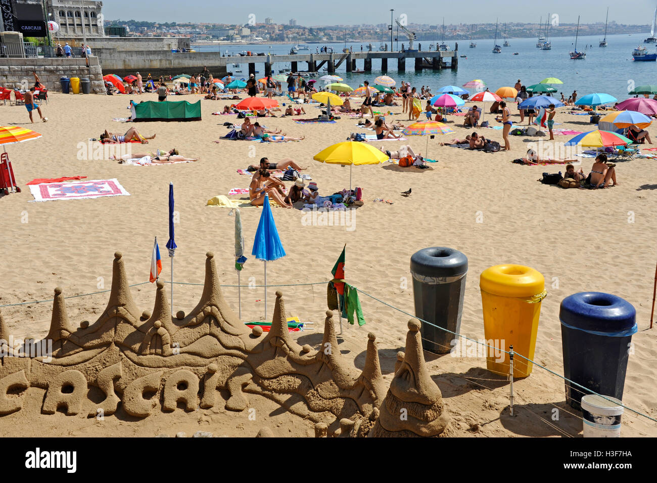 Plaia da Ribeira de Cascais, sand castle,  Cascais beach, Lisboa, Lisbon, Portugal Stock Photo