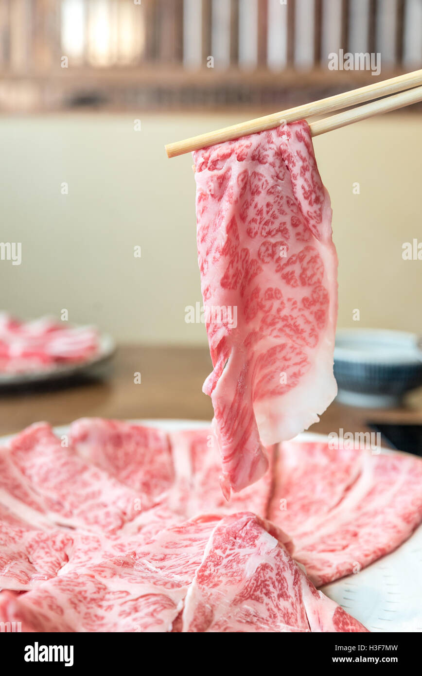 Beef Wagyu A5 Shabu shabu with steam, Groumet Japanese hot pot cuisine