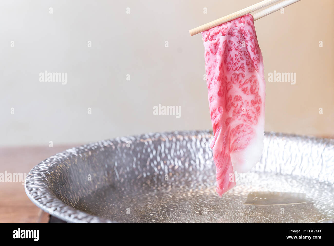 Beef Wagyu A5 Shabu shabu with steam, Groumet Japanese hot pot cuisine