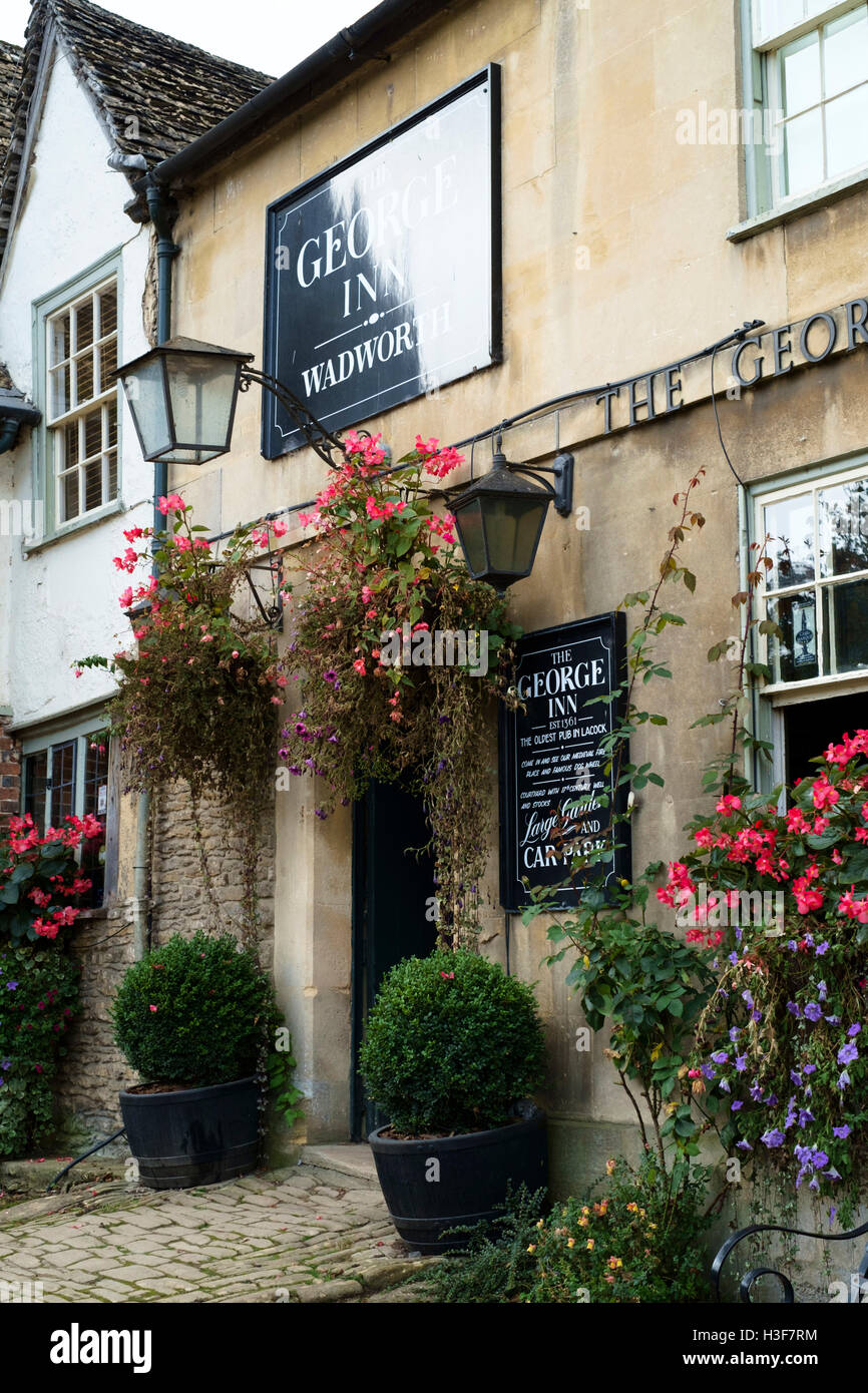 Lacock village Wiltshire england UK The George Inn Stock Photo