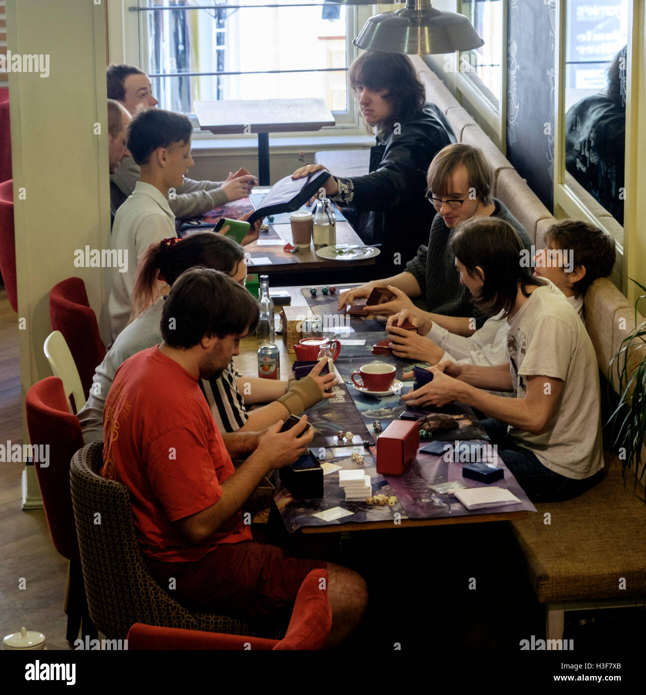 Bath a city in Somerset England UK Games players in Waterstones cafe Stock Photo