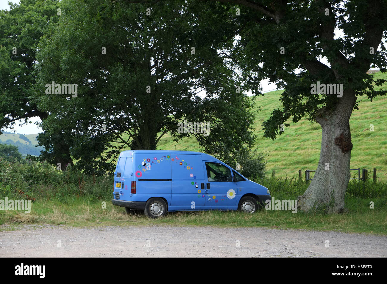 14th August 2016, old blue van used as a make shift camper. Stock Photo