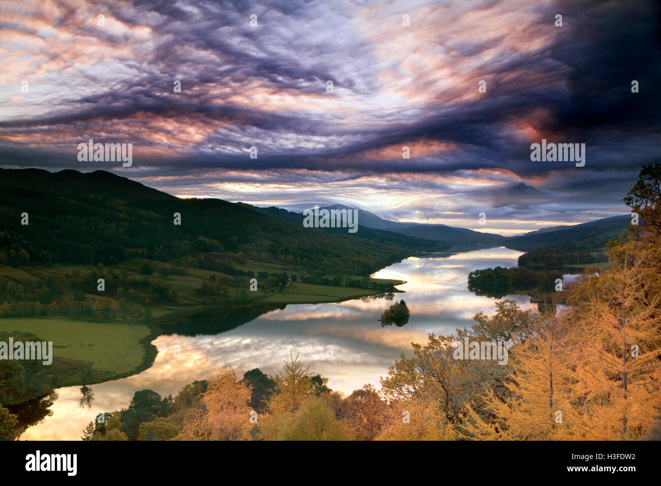 Dramatic sky over Queen's View, Loch Tummel, Perthshire, Scotland, UK Stock Photo