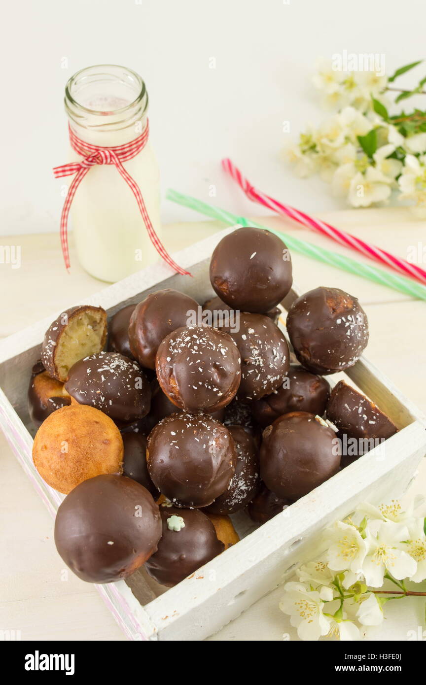 Bunch Of Chocolate Cake Pops In A Wooden Box Stock Photo 122656818