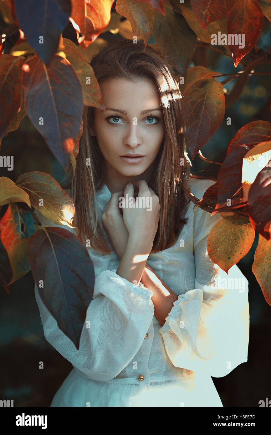 Autumn seasonal portrait of a beautiful young woman Stock Photo
