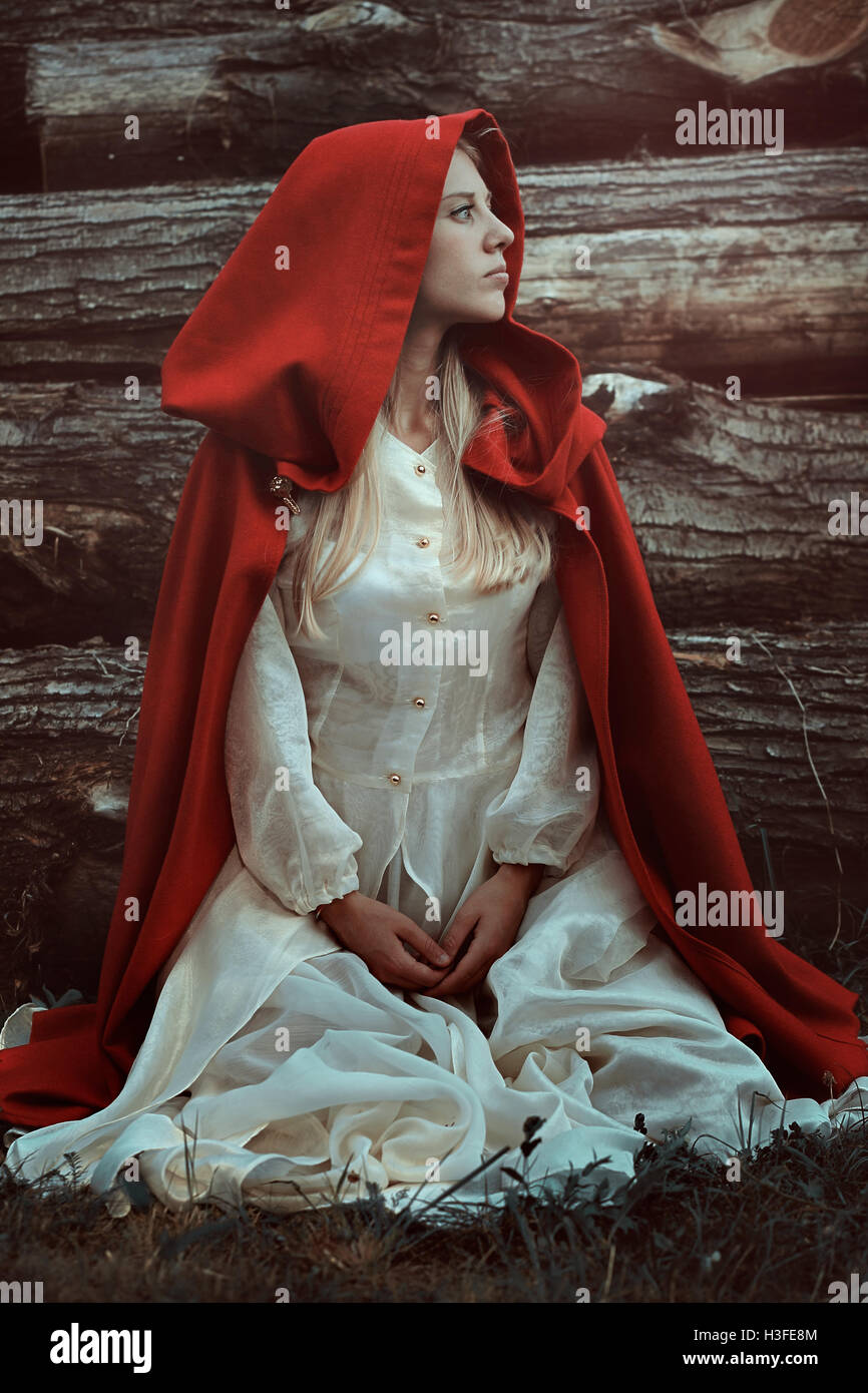 Little red riding hood . Cold colors portrait Stock Photo