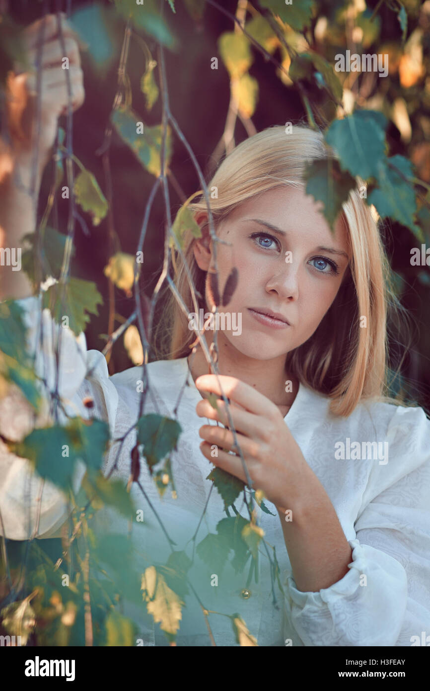 Seasonal portrait of beautiful blond woman Stock Photo