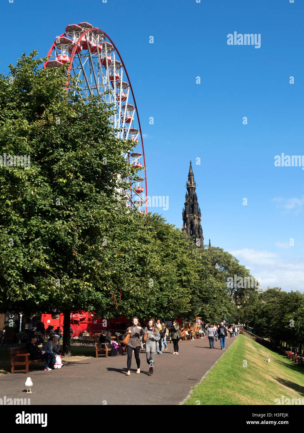 Ferris Wheel and Scott Monument in West Princes Street Gardens Edinburgh Midlothian Scotland Stock Photo