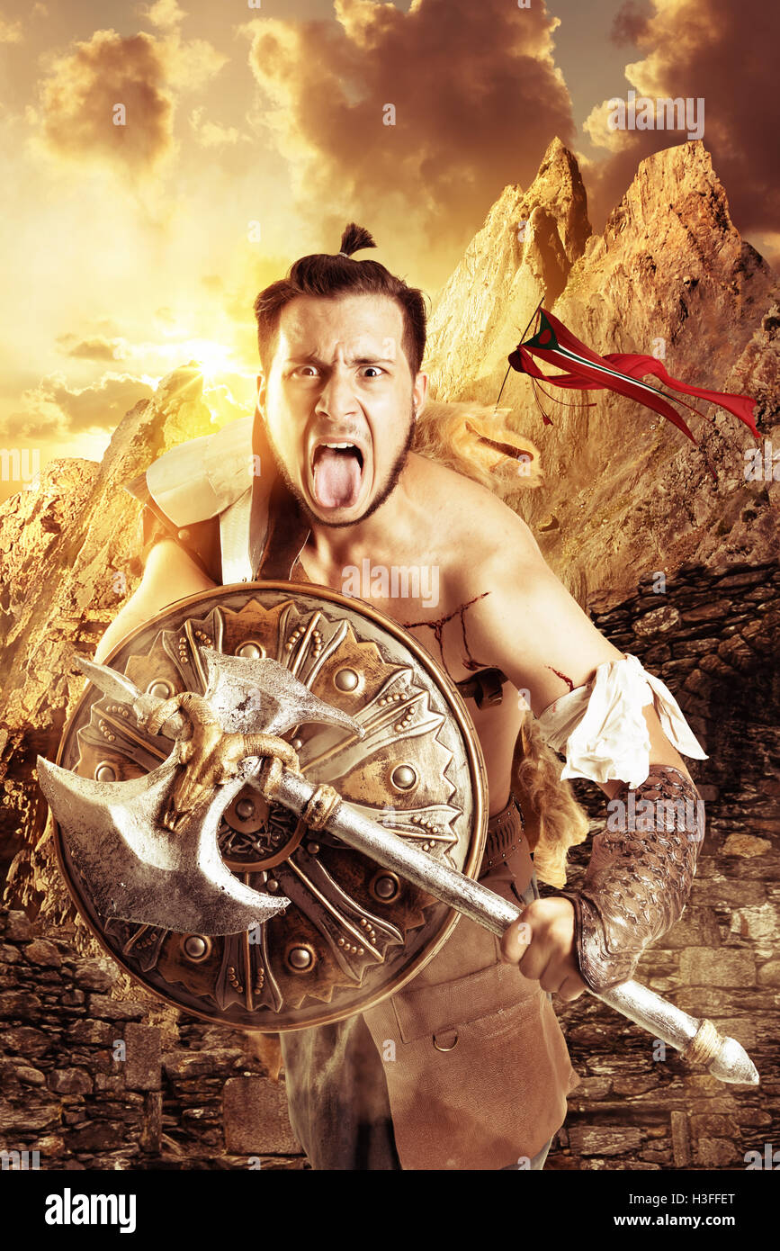 Ancient warrior or Gladiator ready to fight Stock Photo