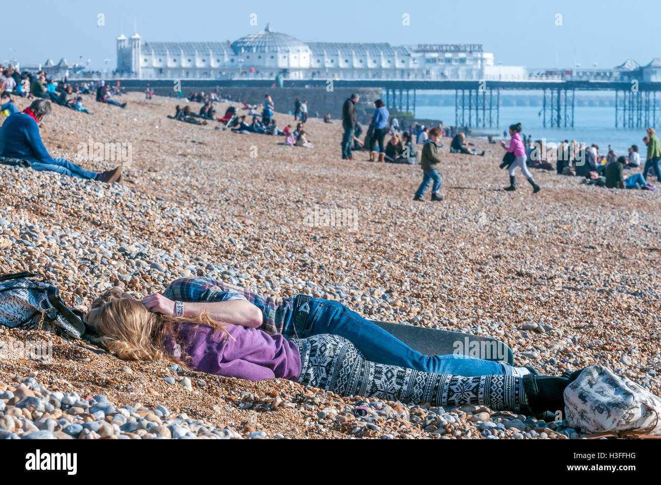 A sunny February day on Brighton beach Stock Photo
