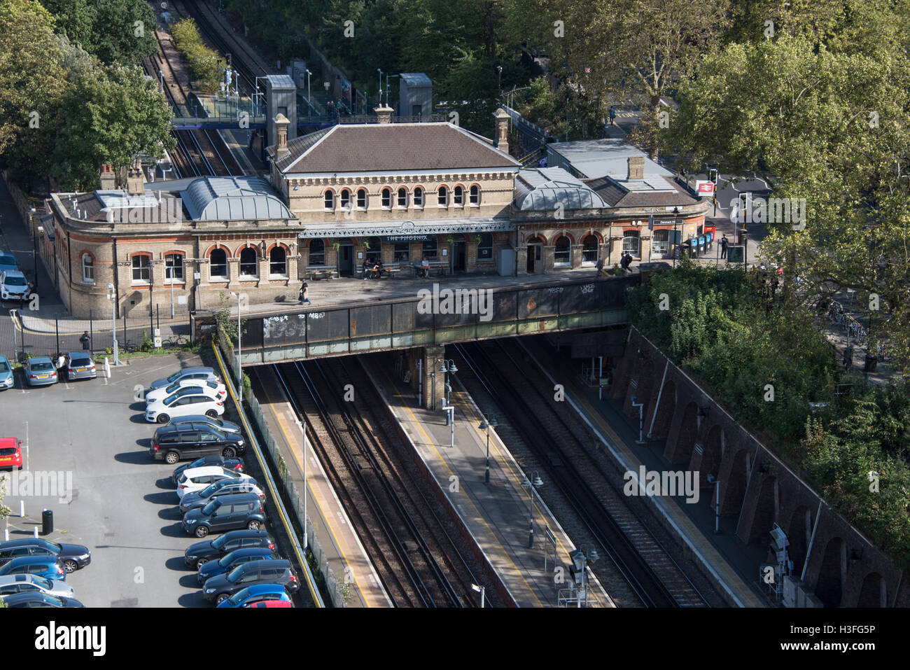 The traditional Victorian train station of Denmark Hill in south London as seen from above Stock Photo