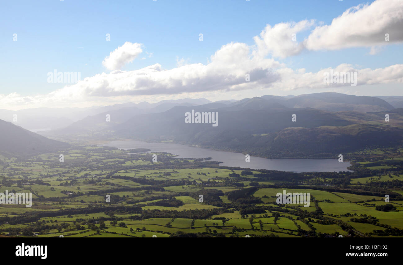 aerial view of Bassenthwaite Lake National Nature Reserve in Cumbria, UK Stock Photo