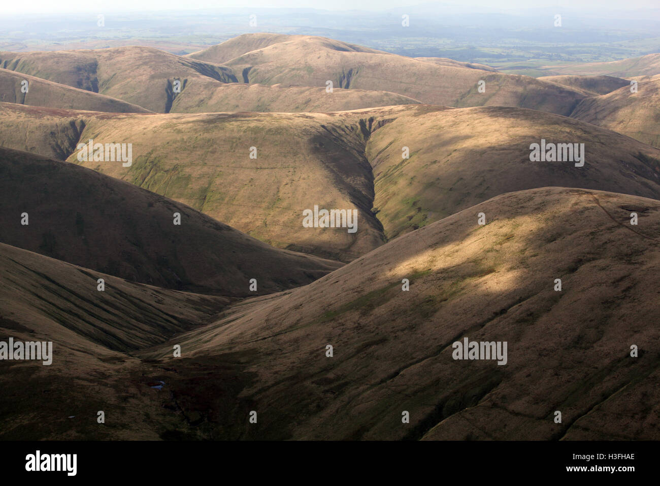 aerial view of the soft rolling hills of the Pennines, UK Stock Photo