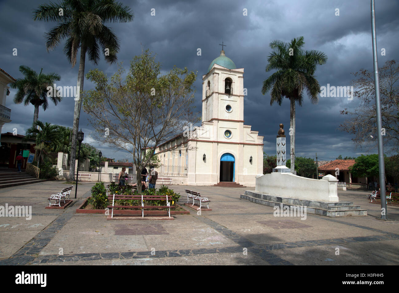 The Church in Vinales town against a story black sky Pinar del Rio province Stock Photo