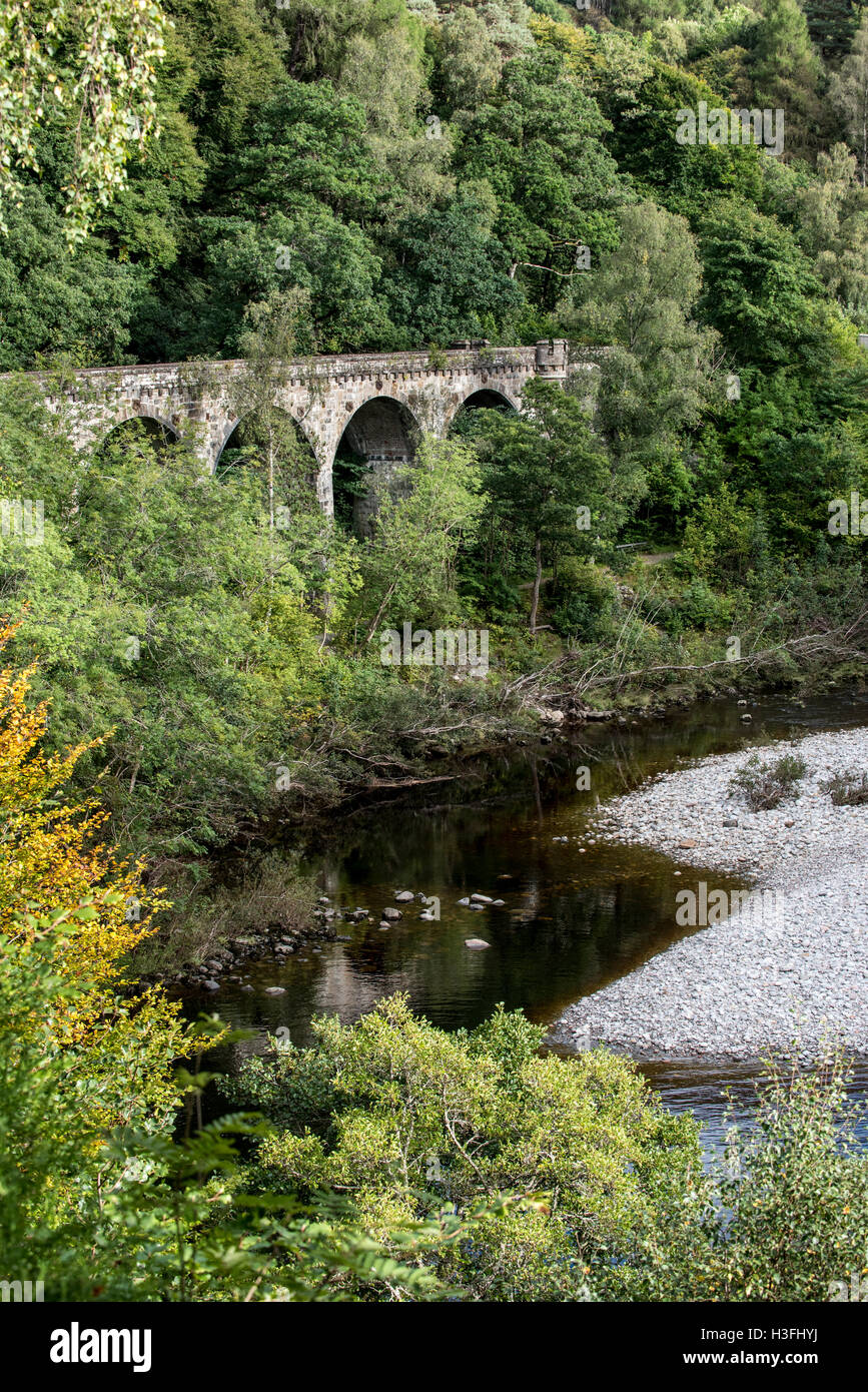 Railway viaduct at the Pass of Killiecrankie in Glen Garry, Perth and Kinross, Scotland, UK Stock Photo
