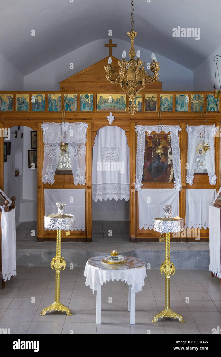 The interior of a small chapel, in Kythnos island, Greece Stock Photo