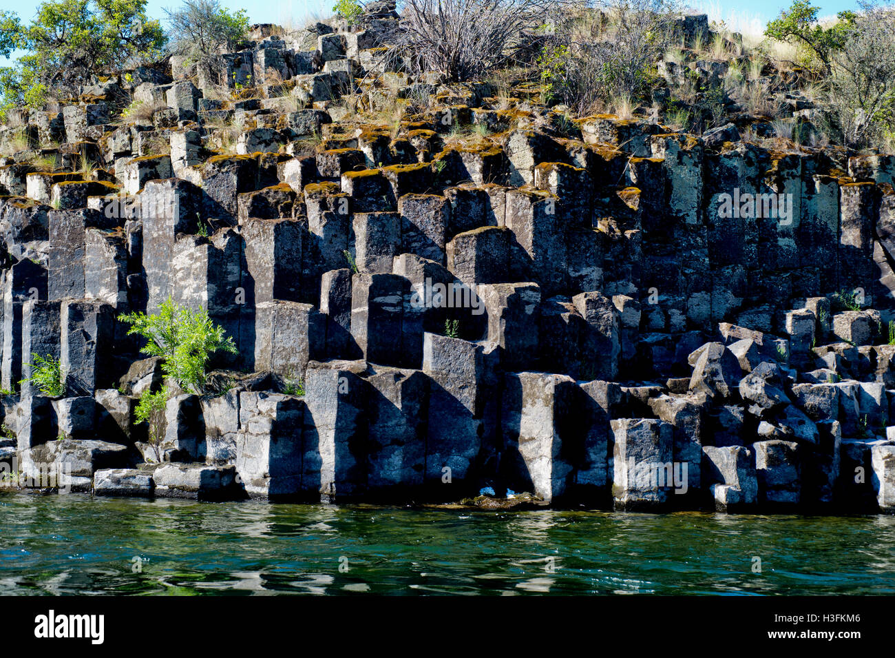 Columnar basalt along the Lower Salmon River in west-central Idaho Stock Photo