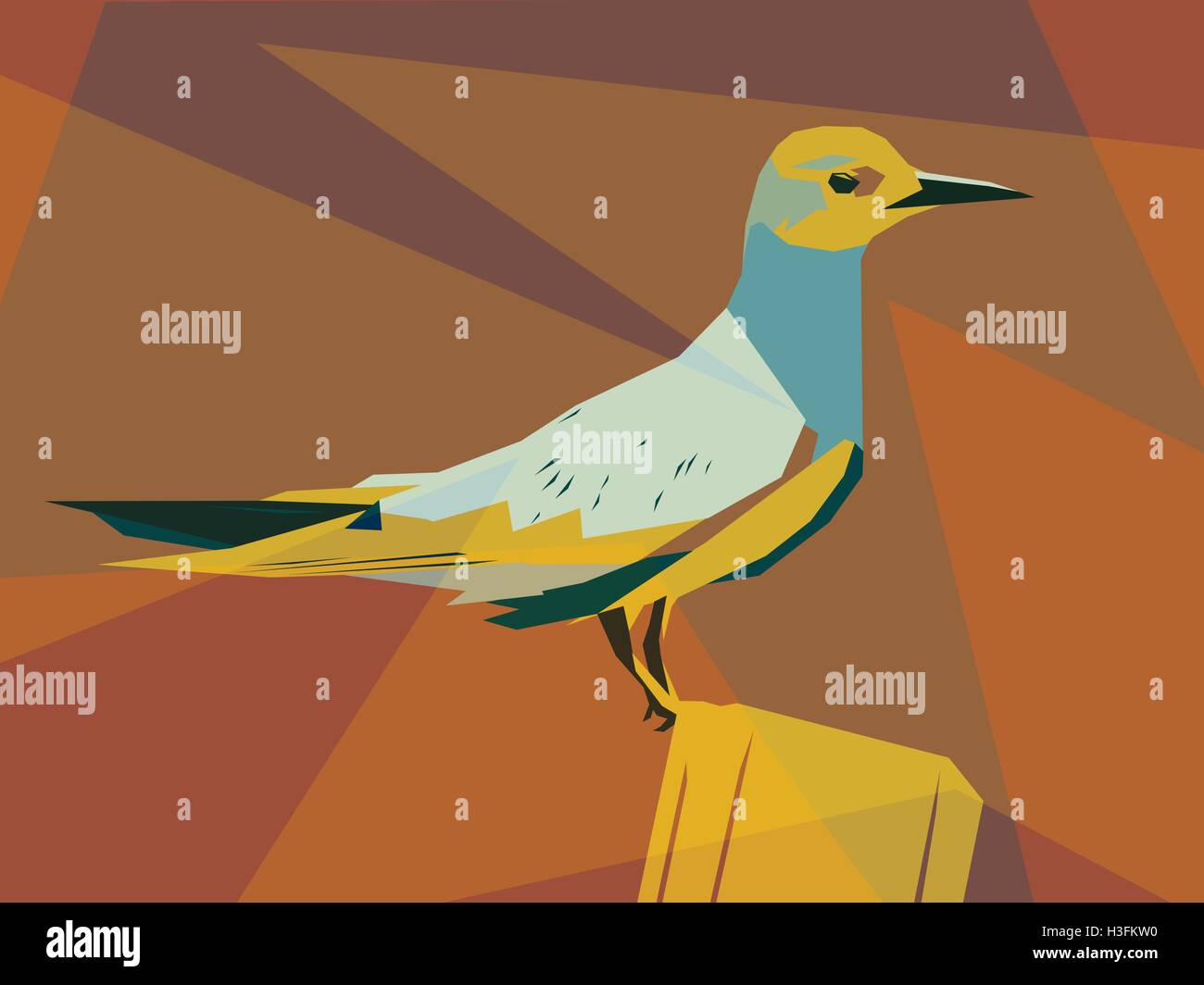 Colorful vector illustration of a seabird perched on a post Stock Vector