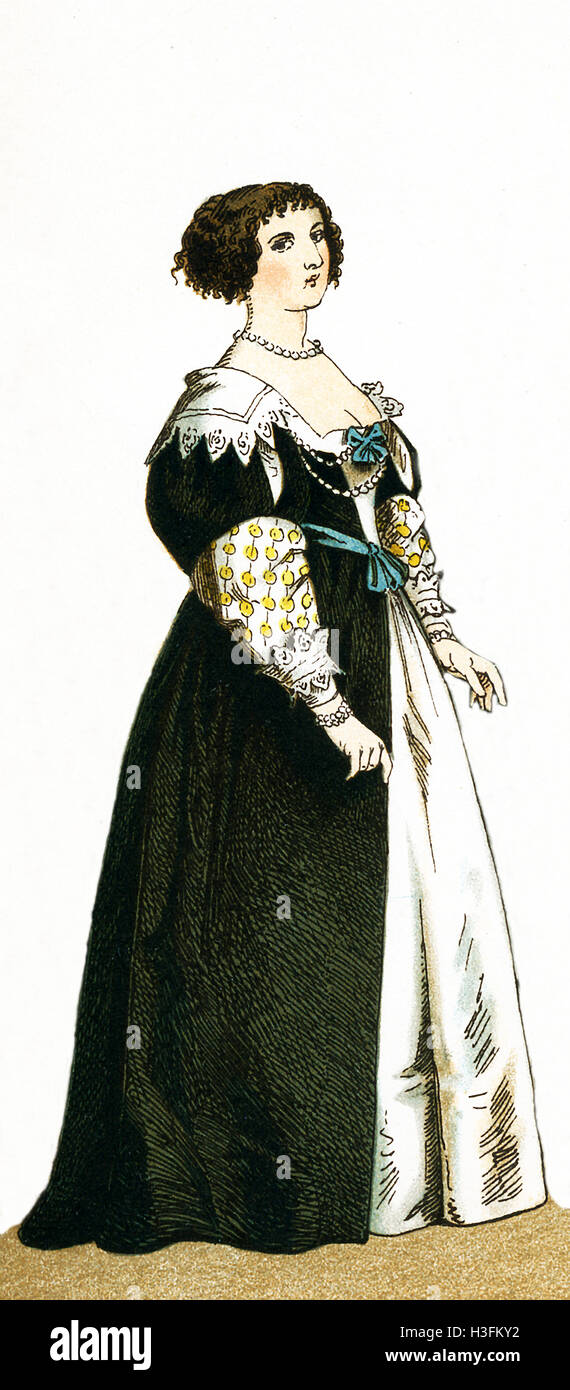 The figure illustrated here is woman in the Netherlands in 1600. The illustration dates to 1882. Stock Photo